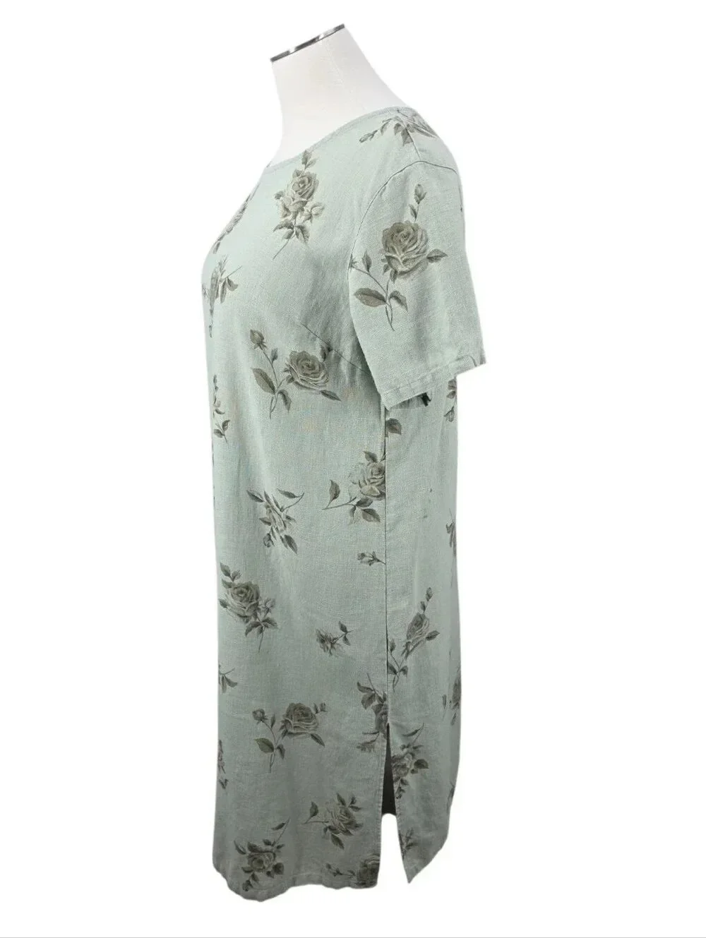 Vintage Linen Short Sleeve Dress in Floral Sage Green Women's Plus Size 3XP